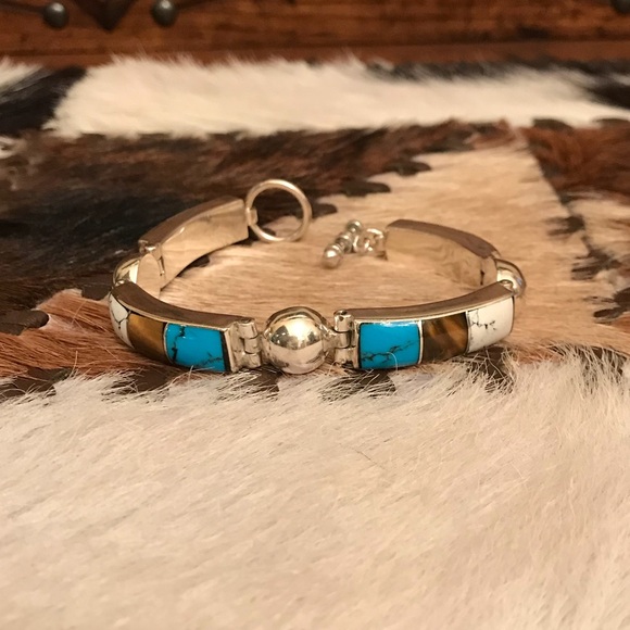 🤑VINTAGE SS MULTI GEMSTONE BRACELET - Picture 2 of 4